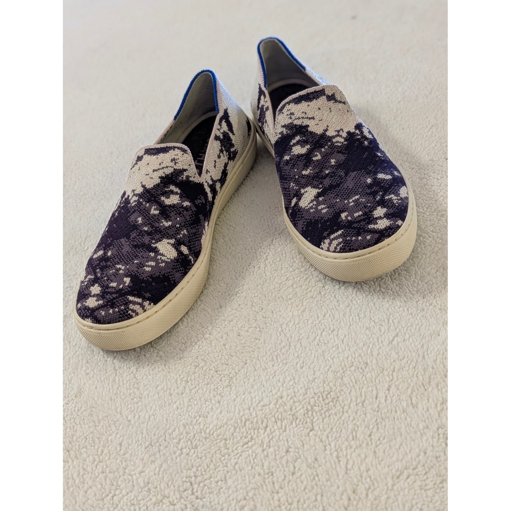 Rothys The Sneaker Purple White Abstract Knit Slip On Shoes Womens 8.5